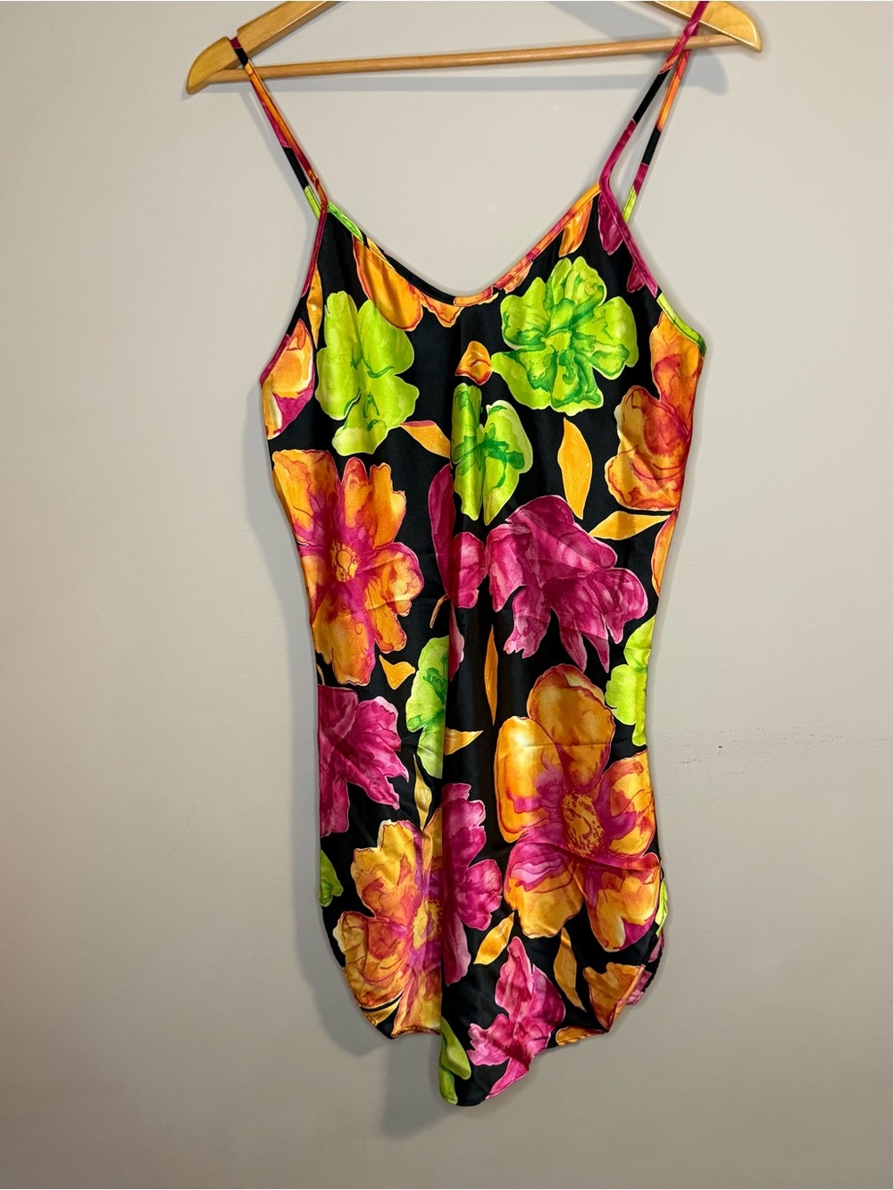 VTG Vibrant Floral Satin Slip Dress LARGE